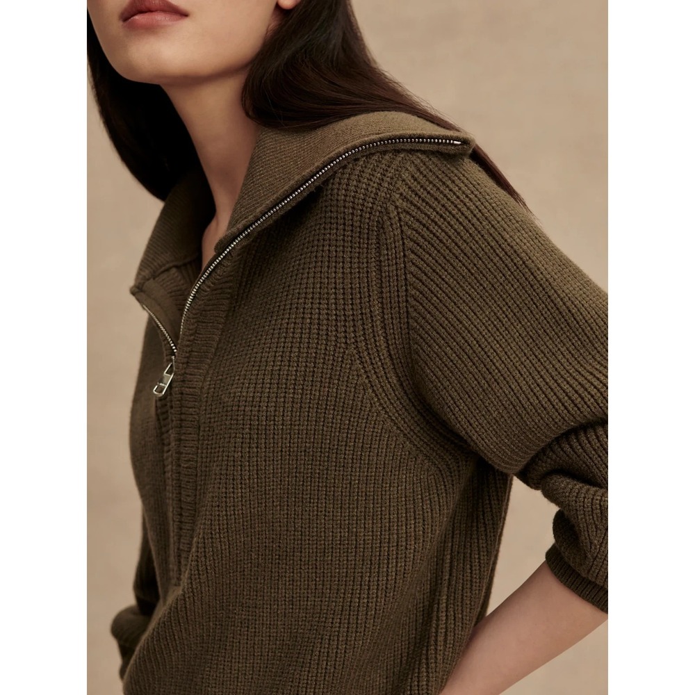 Varley Maura Half Zip Sweater Womens Large Rib Knit Olive Green NWT Pullover - Picture 4 of 13